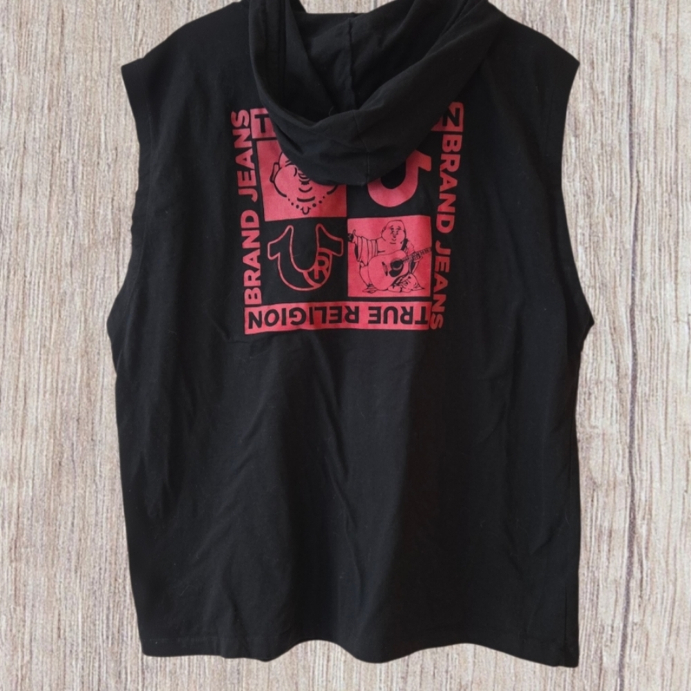 True Religion HS Box Hooded Tank Shirt Sleeveless Lightweight Cotton Buddha 2XL
